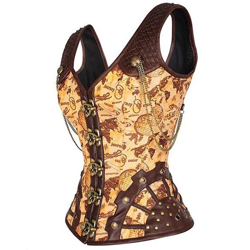 Gothic Retro Corset Steampunk Jacquard Shoulder Corsets Tops Women Straps Tank Slim Corselet Bustier