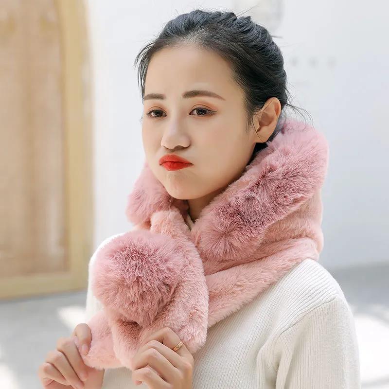 Hat Scarf One Plush Hat Winter Ladies Korean Version of Rex Rabbit Fur Outdoor Thickening Warm and Cold Knitted Hat