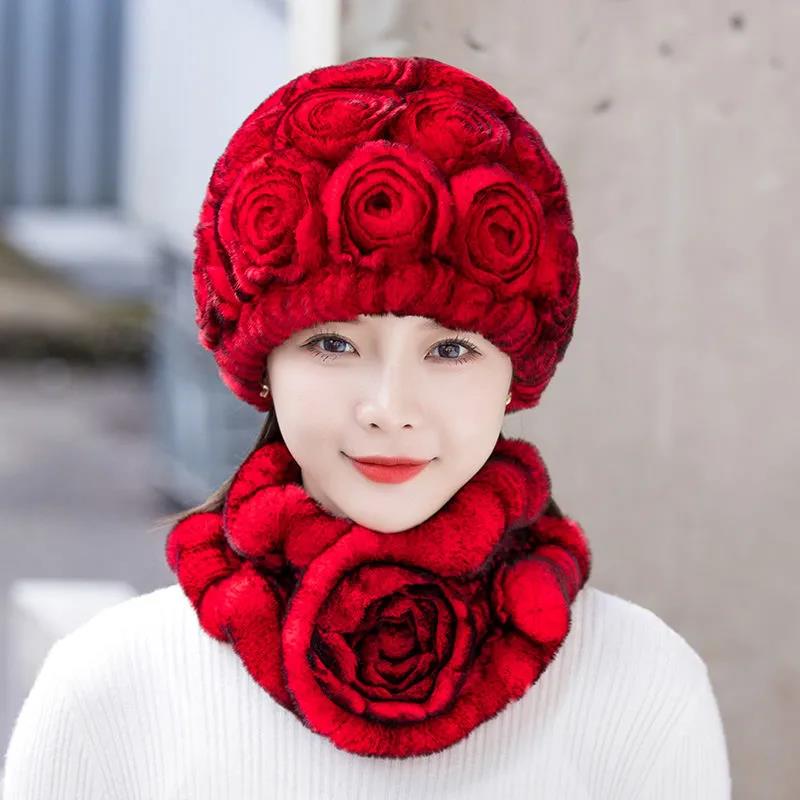 Imitation Rabbit Fur Hat Winter Outdoor Warm Pullover Hat Fashion Flower Plush Hat