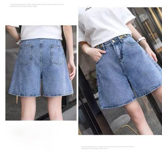 Denim Shorts Women's Summer High Waist A-line Was Thin and Loose All-match Wide-leg Pants Women's Denim Shorts Can Be Worn Outdoors