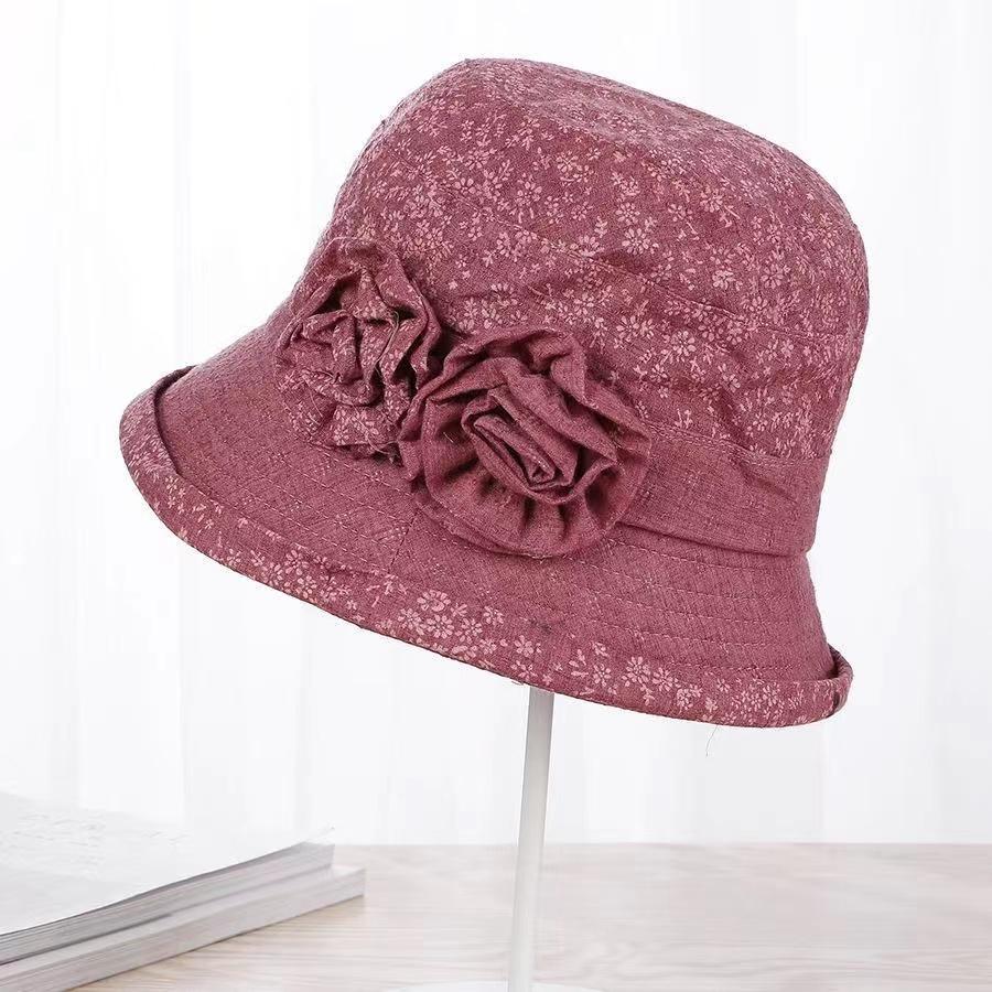 Women's Flower Cotton Cap Foldable Spring Summer Fisherman Hat All Match Floral Cloth Cap Windshield Sun Hat Elegant Pot Cap