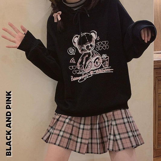 Hoodies Sweatshirts Women Graffiti Printed Fashion Streetwear Harajuku Pullovers Tops Black Fall Winter Thick Fleece Oversized Anime Hoodies