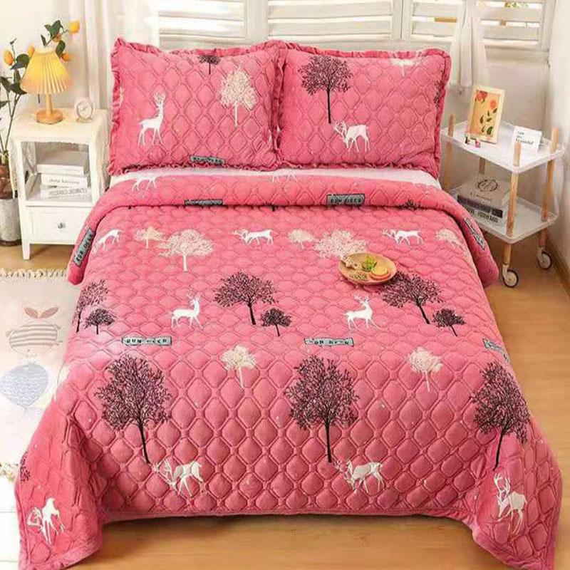 3pcs/set Three-piece Thick Crystal Velvet Bed Sheet Set  Winter Warmth Double-sided Short Velvet Blanket Pillowcases Three-piece Set