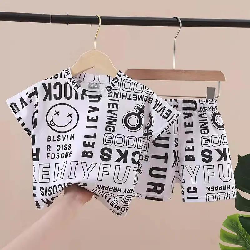 Boys' Summer Clothes Casual Handsome Boys' Short-sleeved Cover Children's Summer Baby Letter Two-piece Suit