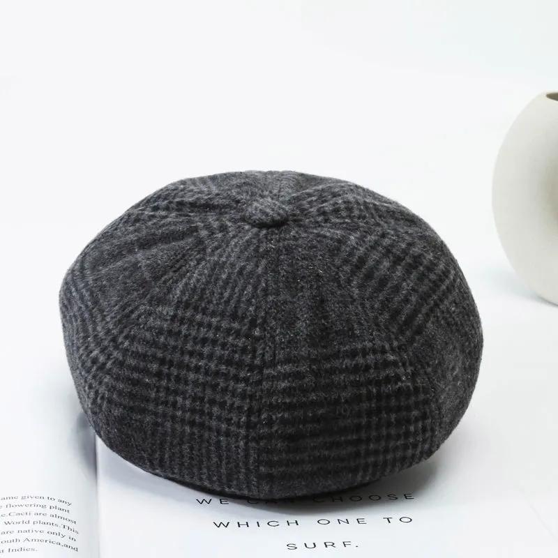 Women's British Retro Plaid Octagonal Hat Spring Autumn Wool Blend All Match Beret Outdoor Leisure Painter Hat Adjustable Beanie Hat