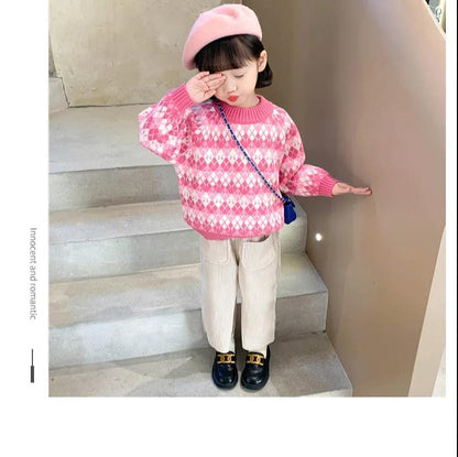 Girls' Autumn and Winter Clothes, Children's Sweater Pullovers, Small and Medium-sized Children's Foreign-style Sweaters, Baby Long-sleeved Tops