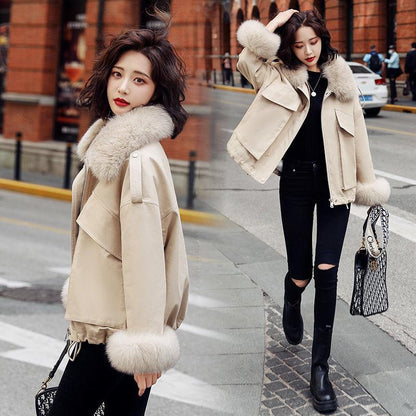 Warm Fleece Liner Hooded  Parkas Coat Winter Hooded Jacket Women Fur Collar Jacket Parka