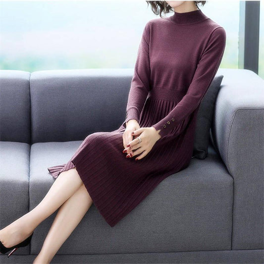 Thicken Long Sweater Dress Woman Turtleneck Super Chic Long-sleeve Warm Knit Dress Ladies Clothing