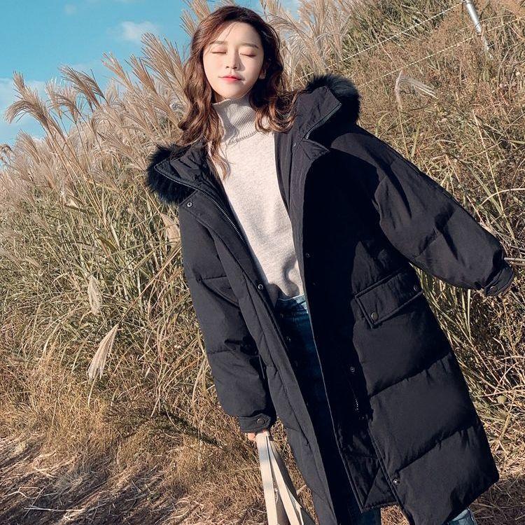 Women's Mid-length Padded Coat Loose and Thick Fluffy Big Fur Collar Down Coat Over-knee Padded Jacket Bread Coat Winter Thick Warm Coat