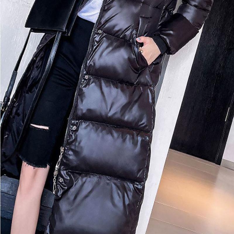 Down Cotton Jacket Winter Thicken Warm Loose Fashion Color Glossy Disposable Stand Collar Mid-length Cotton Jacket Women