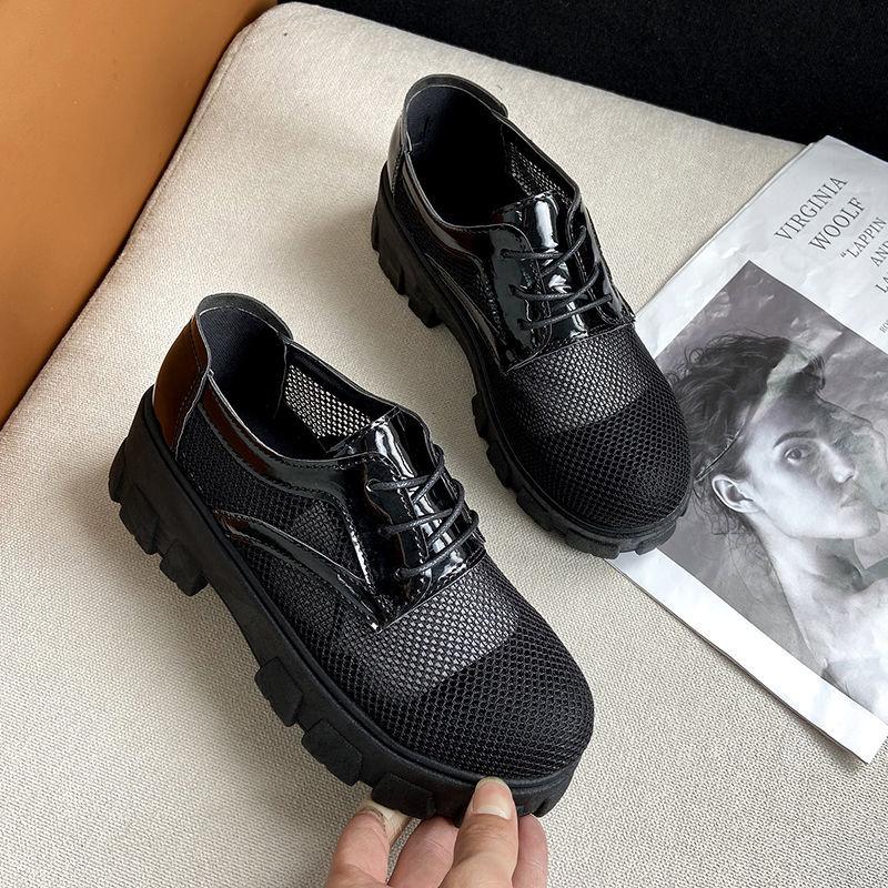 Hollow Mesh Single Shoes Women's Platform Platform Shoes  Thick Heels Korean Style Breathable Summer Casual Work Women's Shoes