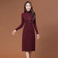 Autumn and Winter Pullover Turtleneck Sweater Skirt Mid-length Solid Color Casual Bottom Skirt Waist Knitted Women Sweater Dress