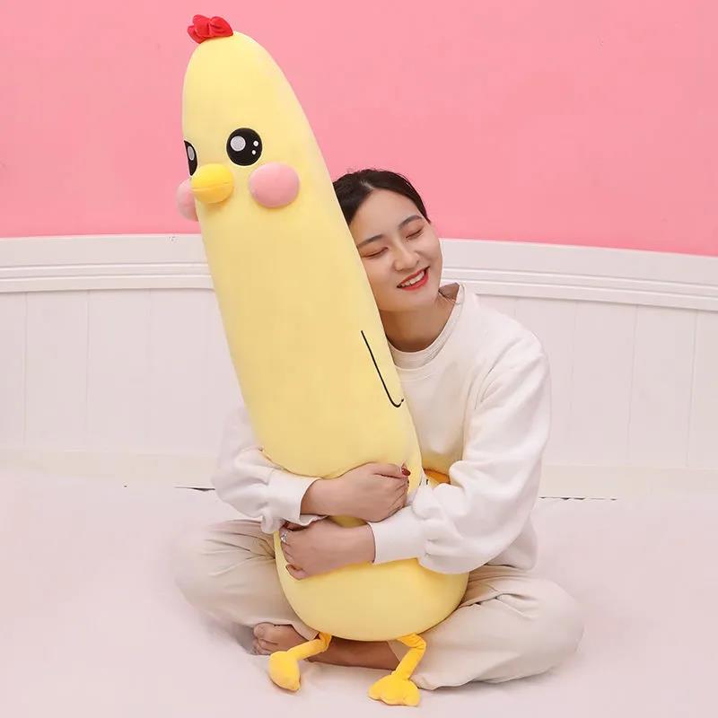 Lovely Little Yellow Chicken Plush Doll Bed Long Pillow Sleeping Doll Cute Soft Children Plush Toys Birthday Gift