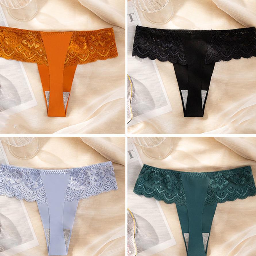 4Pcs/Set Female Lace Seamless Charming Underpants Women's Large Size Thong Low Waist Sports Girl's Solid Color Briefs