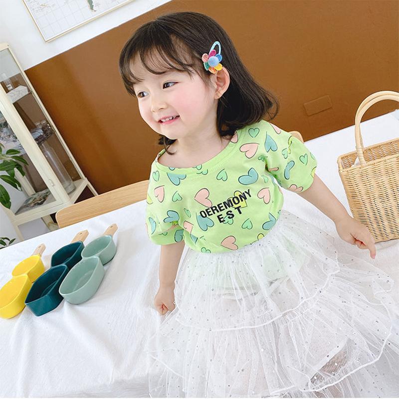 Girls T-Shirt Short Sleeve Tee Tops Kids Cartoon Printing Clothes Children Birthday Party Wear