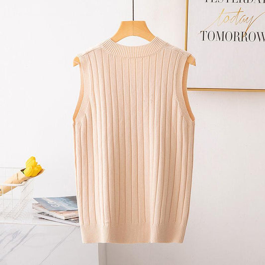 Spring and Autumn Thick Knit Top Loose V-neck Versatile Vest Fashion Knitted Women's Vest