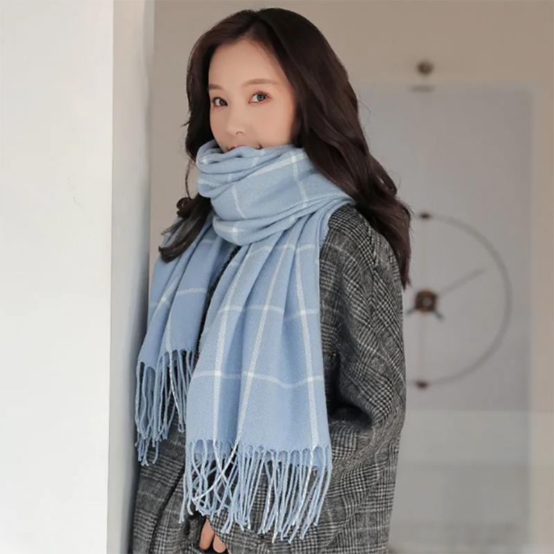 Korean Woolen Scarf Women Winter Thickened Japanese Scarf Wild Warm Plaid Shawl Dual-use Ladies