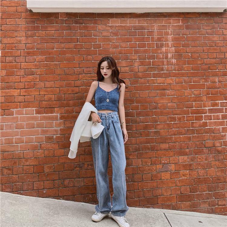 High Waist Loose Jeans Female Spring and Summer Students Straight Wide Leg Pants Mop Long Pants