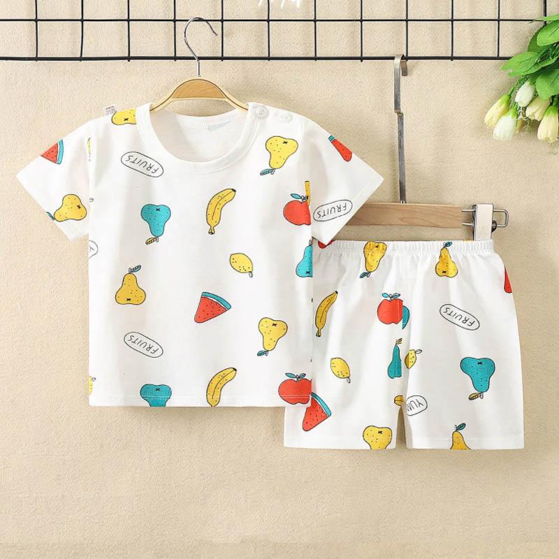 Children's Short-sleeved Suit Pure Cotton Summer Thin Sweat-absorbing Breathable and Comfortable Two-piece Baby Loose Neckline Casual Suit