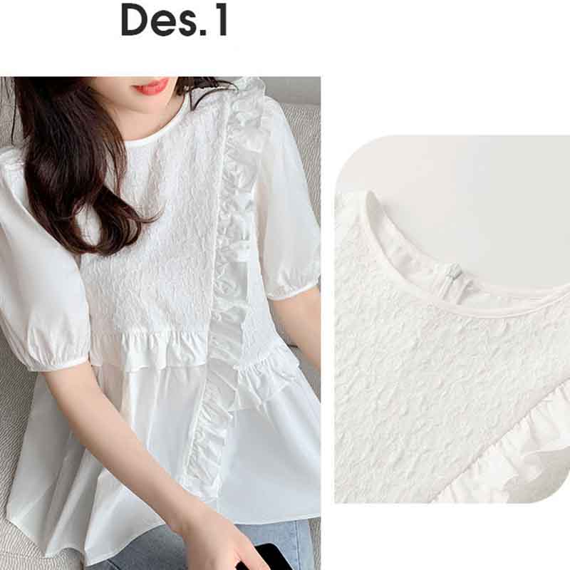 White Summer Short-sleeved Women's Design Sense Niche Fashion Casual Small Shirt Puff Sleeve Chiffon Top