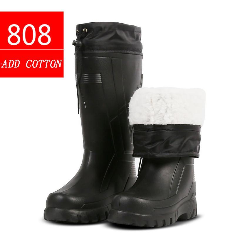 Winter Rain Boots and Velvet Men's Warm Rain Boots In High Tube Non-slip Cotton Water Shoes Thick Rubber Shoes Waterproof Shoes