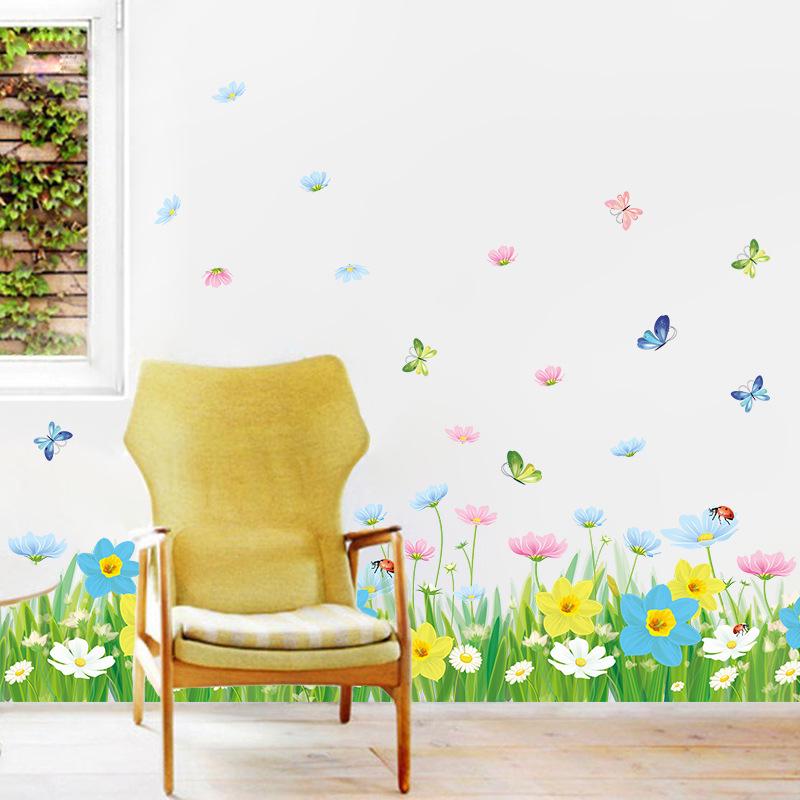 Flower baseboard wall stickers third generation removable PVC transparent film wallpaper