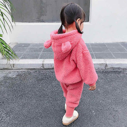 Baby Winter Clothes Girls Boys Suits Plus Velvet Warm Suits Children's Two-piece Casual Suits Cute Sets