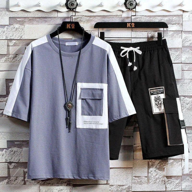 Summer Suit Male Teenager Student Korean Version Handsome Casual Sports Short-sleeved Shorts Boys Clothes Set