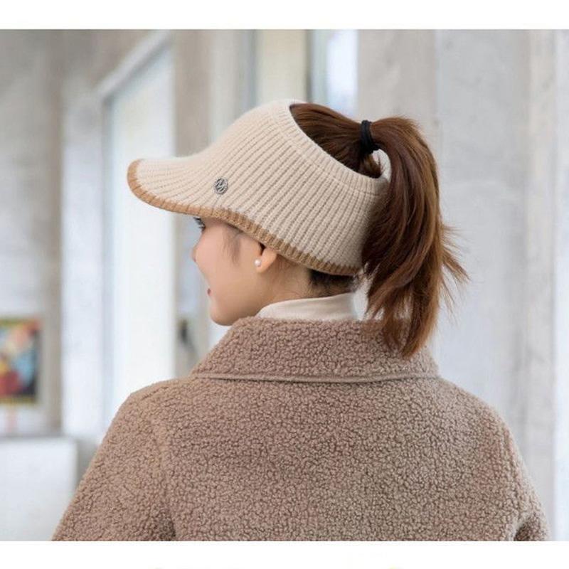 Women's Knitted Top Hat Autumn Winter Warm Peaked Cap Winter Cold Ponytail Topless Hat Empty Top Cap