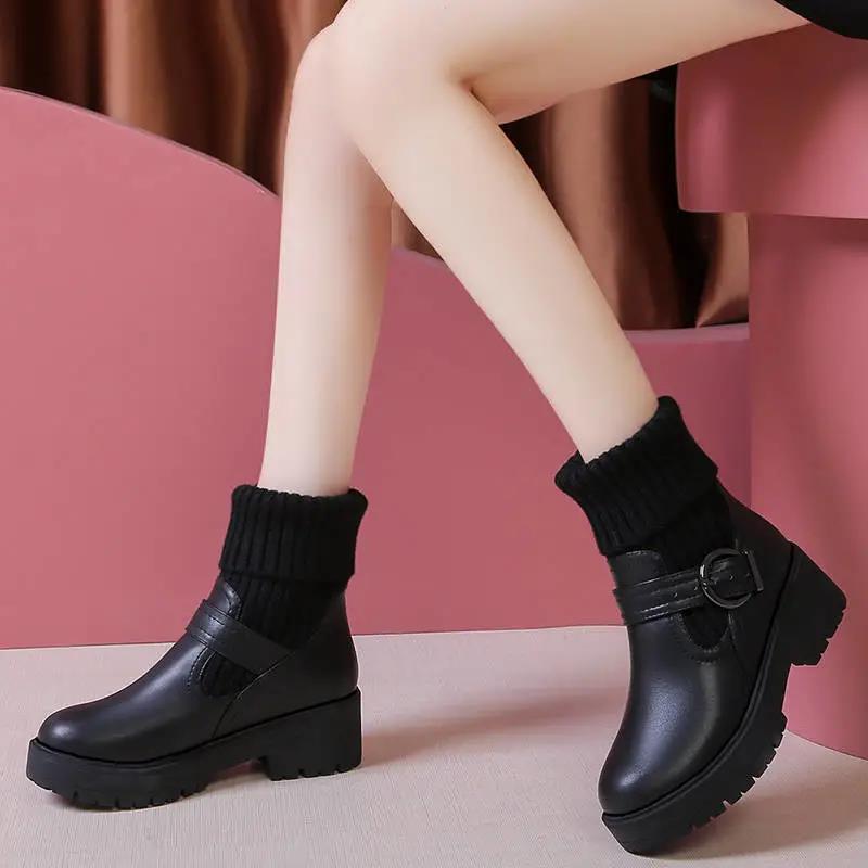 Large Size Women's Shoes, Winter Women's Boots, Wool-end Short Boots, Thick-soled British Style Martin Boots and Plush Boots