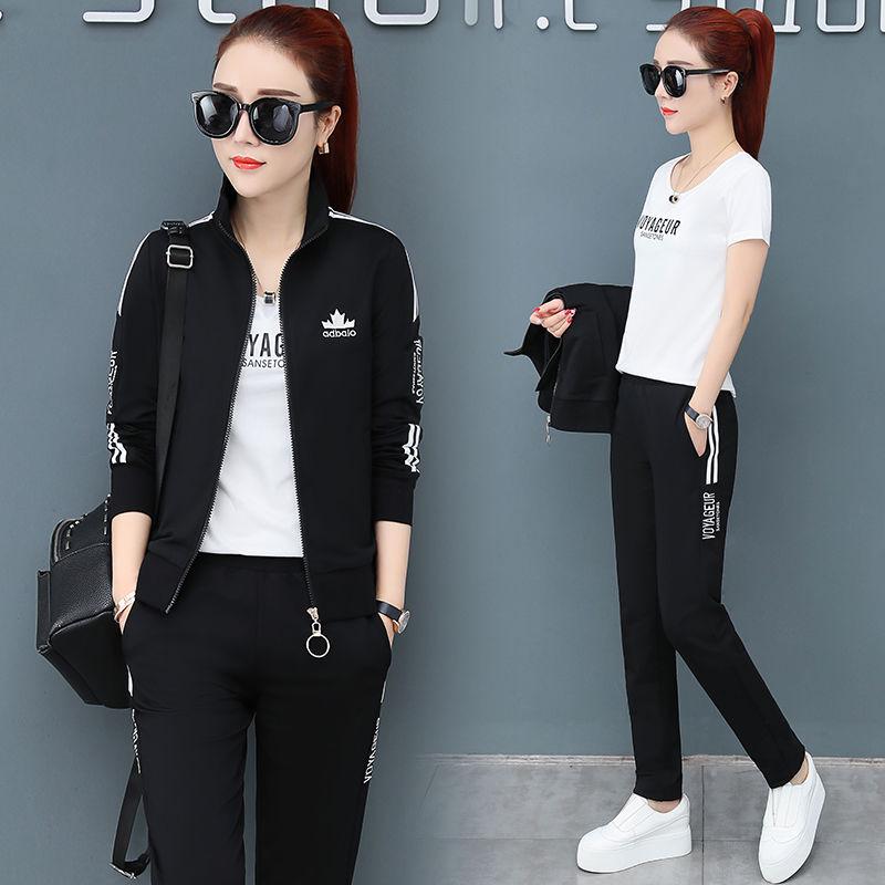 Spring and Autumn Women 3pcs set Wild Long Sleeve Casual Sweatshirt Set Large Size