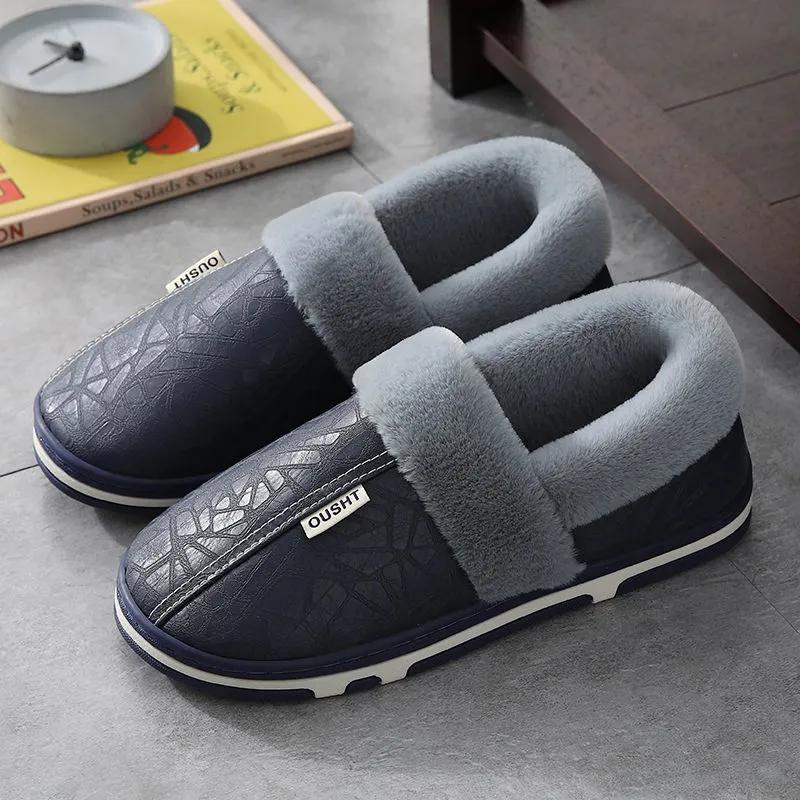 Bag Heel PU Leather Waterproof Winter Cotton Slippers Women's Indoor Household Non-slip Home Warm Cotton Shoes