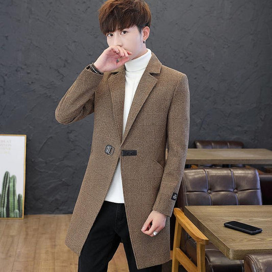 Large size Windbreaker Men's clothes  Autumn And Winter Medium and long section Woolen coat