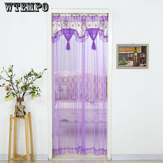 WTEMPO Lace Spinning Mute Anti-mosquito Long Curtain Free Punching Telescopic Rod Curtain Bedroom