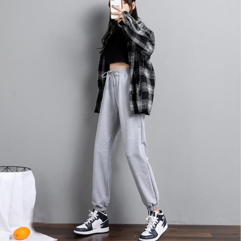 WTEMPO Elastic Waist Tie Joggers Pants Casyal Women Sport Long Sweatpants Loose  Casual Solid Color Baggy Trousers