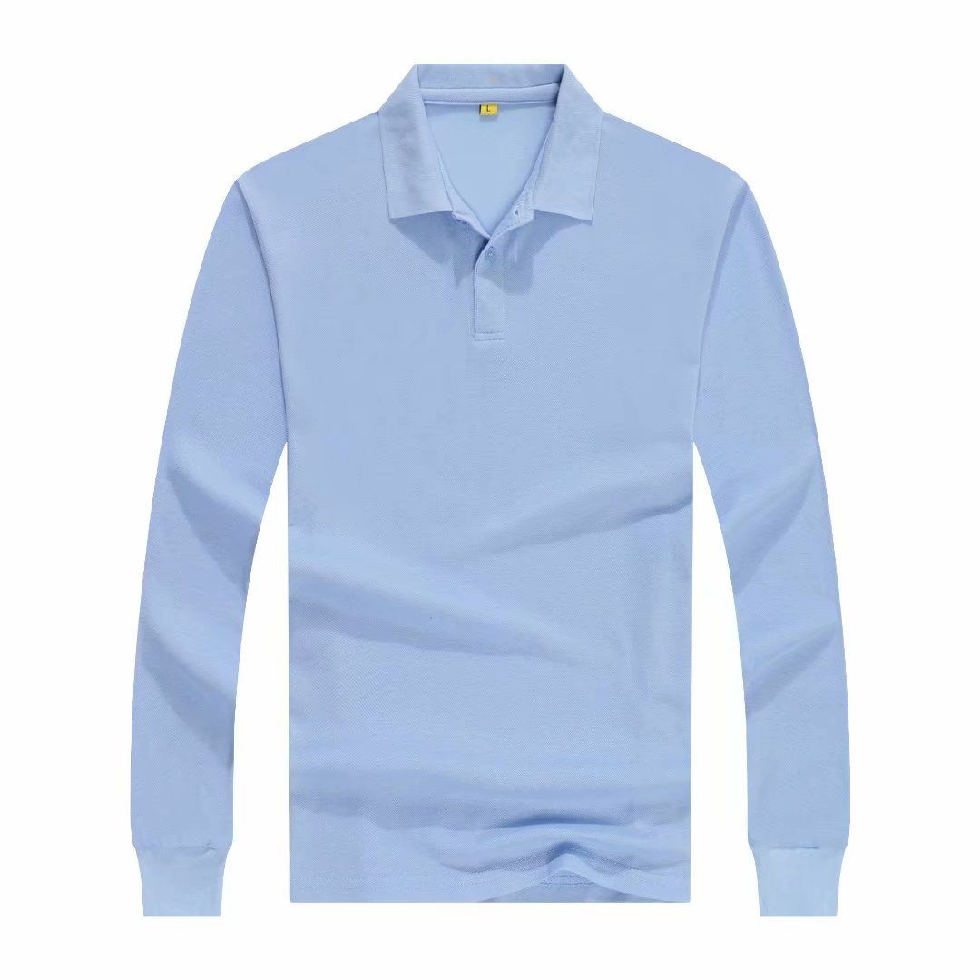 Solid Color Polo Shirt Lapel Long Sleeve T-shirt Pure Cotton Long Sleeve Can DIY Pattern