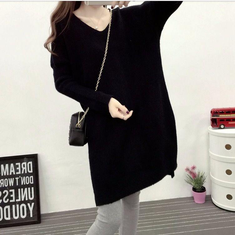 Ashion Winter Autumn Womens Sweaters Casual Long Sleeve Knitted Jumper V Neck Sweaters Dress