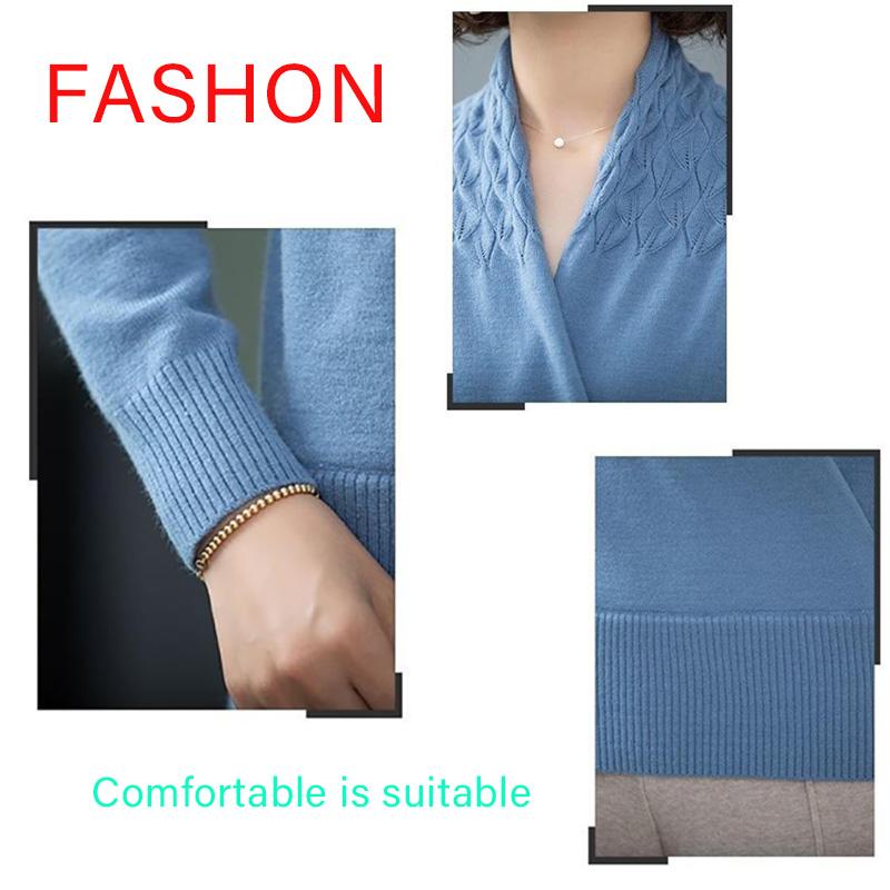 Autumn and Winter V-neck Crossover Ladies Sweater Temperament Gentle Knit Sweater Wear All-match Casual Loose Shirt