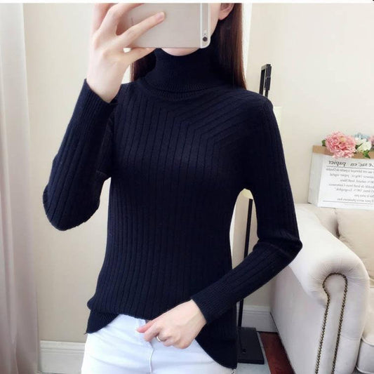 Autumn Elastic Long Sleeve Sweaters Female Pullover Turtleneck Women Pullovers Jumper Knitted Tops