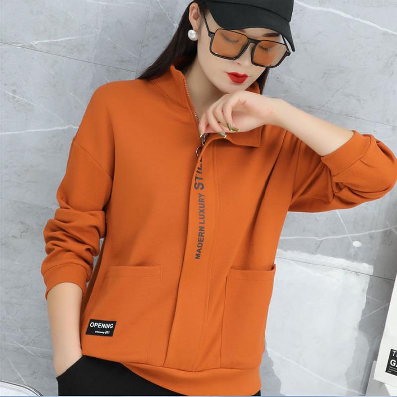 Standing Collar Zipper Jacket Western Style Shows Thin Versatile Fashion Casual Sports Sweater Women's Solid Color Jacket