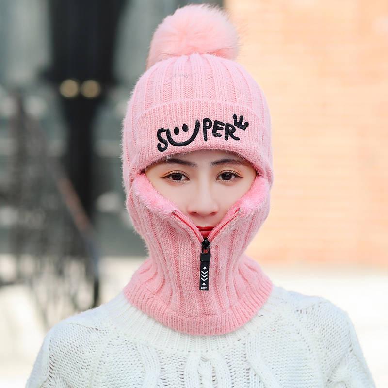 Scarf Hat Women Winter Plus Velvet Knitted Ear Protection Wool Cap Warm Cycling Cap