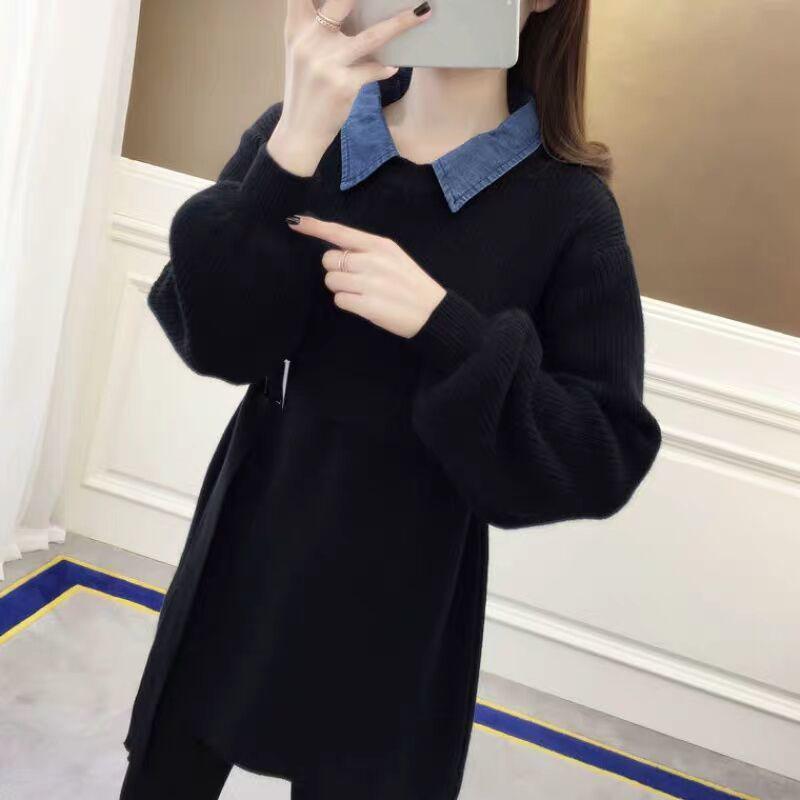 Autumn and Winter Long Loose Sweater Solid Color Knitted Pullover Bottoming Shirt Fashion Simple Women's Sweater