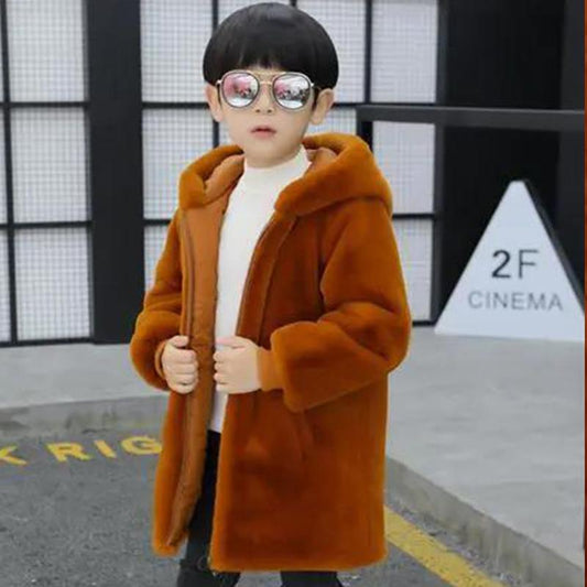 Boys Fur Jacket Winter Plus Velvet Thickening Middle and Big Children's Imitation Mink Coat Wool Sweater Warm Cotton Clothing