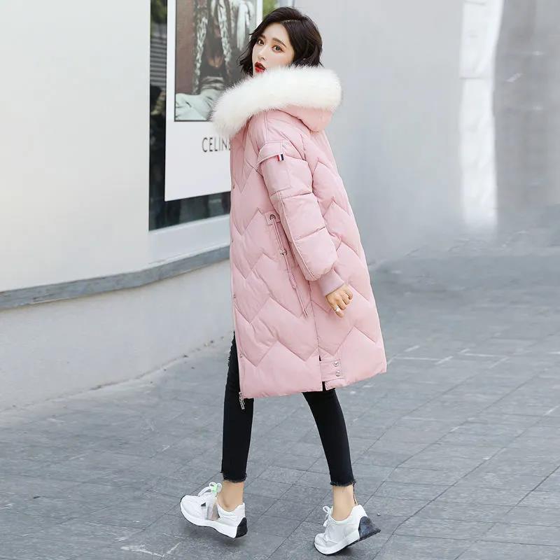 Down Jacket Winter Ladies Fashion Korean Big Fur Collar Thick Warm Hooded Mid-length Plus Size Cotton Jacket