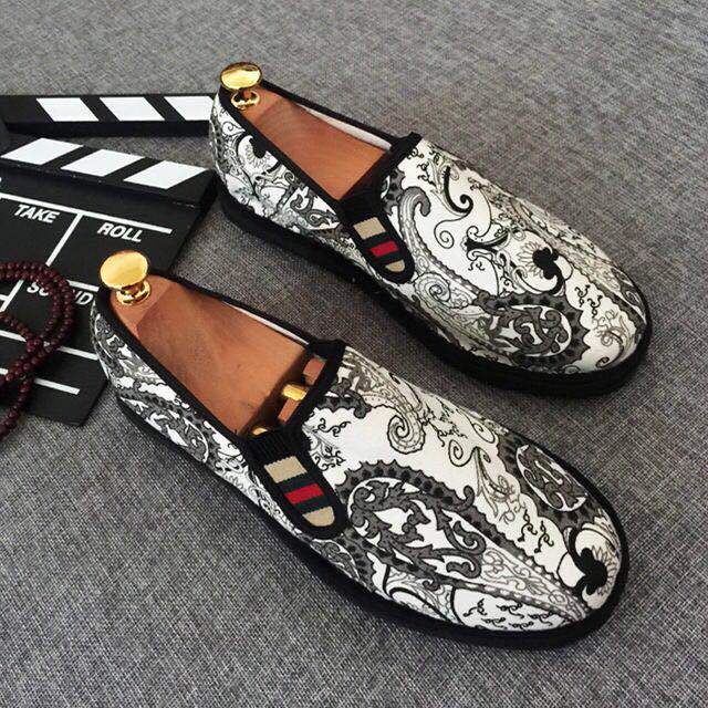 Old Beijing Handmade Men's Cloth Shoes Printed Trend Canvas Shoes Peas Footwear