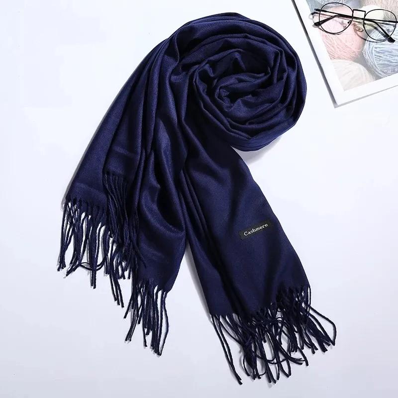 Women's Winter Scarf Korean Style Pure Color Imitation Cashmere Thick All Match Shawl Warm Long Bib Casual Outdoor Solid Tassel Wrap Shawl Neck Scarf