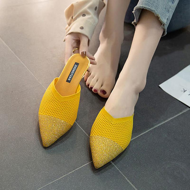 Spring and Summer Rhinestone Pointed Slippers Women's Outer Wear Baotou Half Slippers All-match High Heels Women