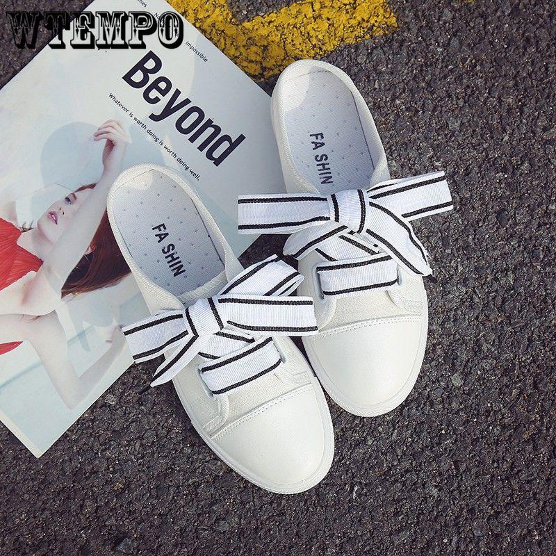 Shoes female wild Korean version no heel lazy shoes student half slippers women canvas shoes