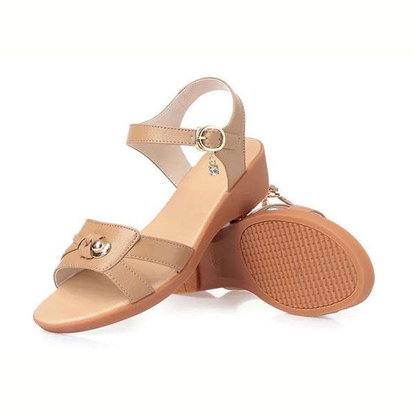 Summer Women's Sandals Wedge Heel Flat Soft Leather Soft Bottom Sandals All-match Non-slip Simple Temperament Sandals One Word Buckle