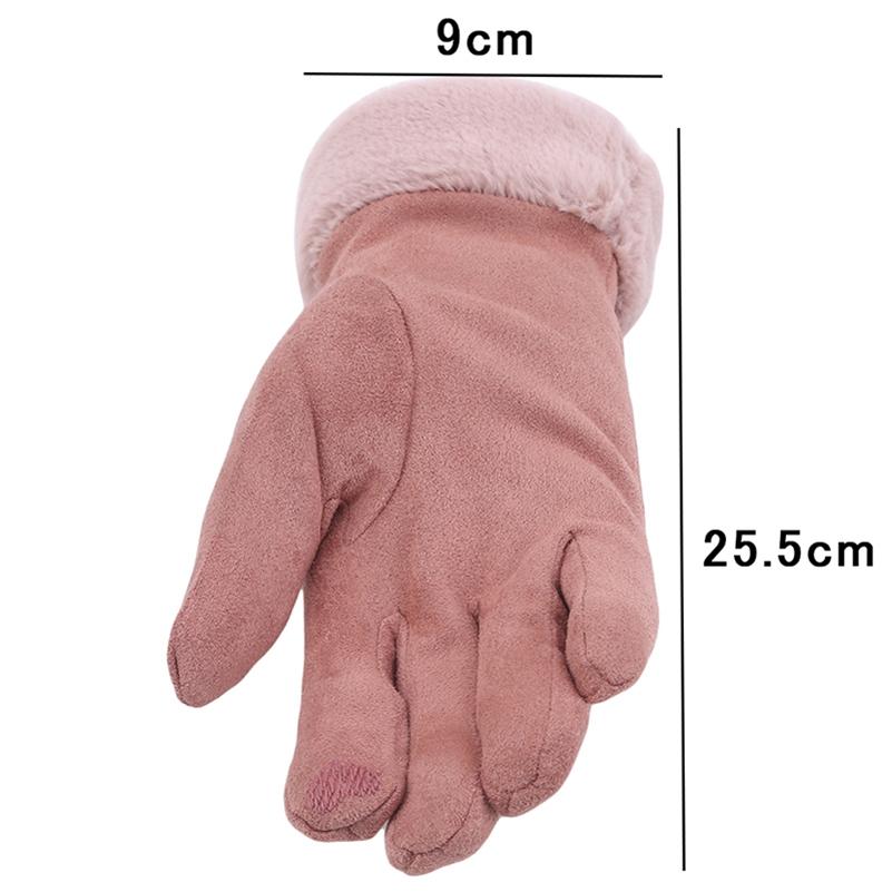 Women's Suede Gloves Winter Double Furry Gloves Warm Snowflake Embroidery Outdoor Fashion Gloves